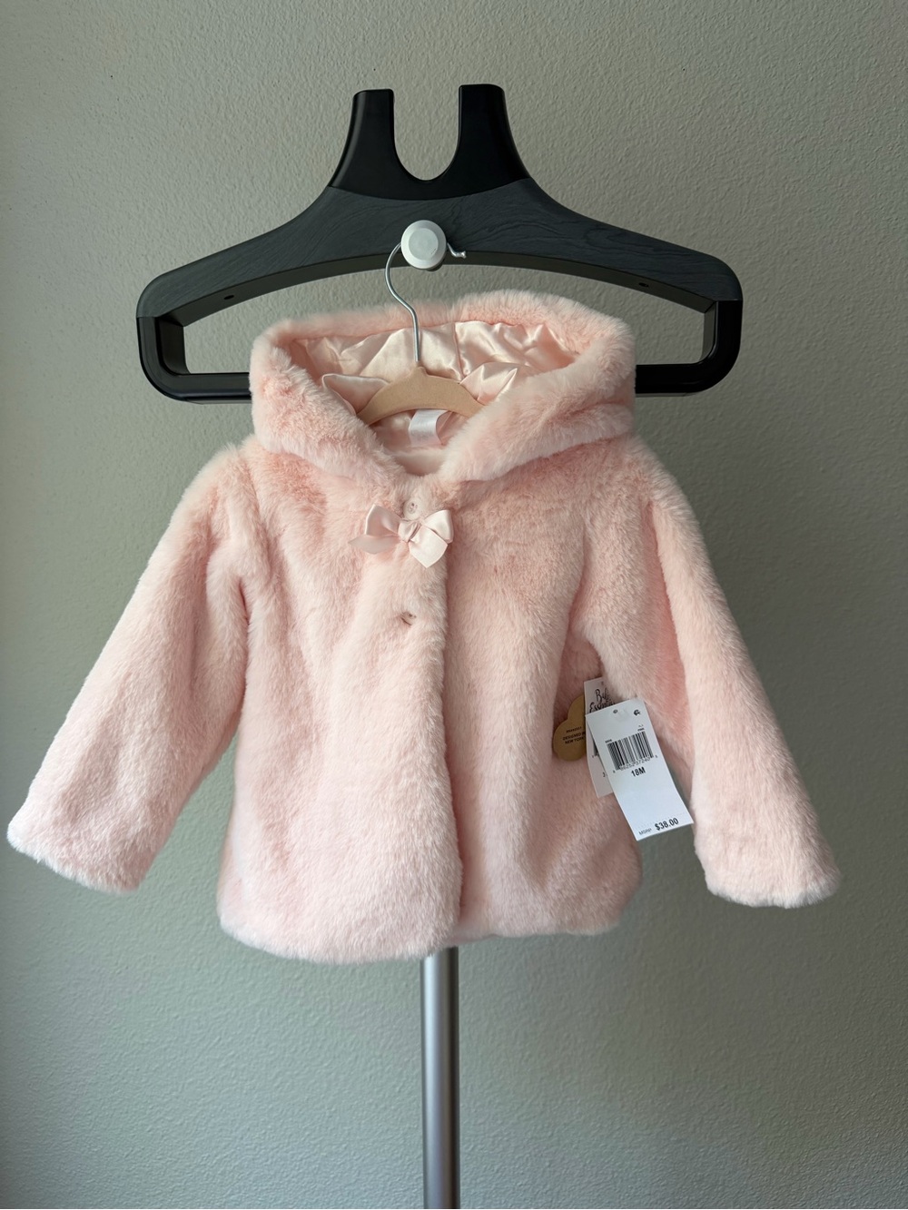 NWT Soft Faux-Fur Hooded Coat for Baby Girl - Light Pink 18 Month
